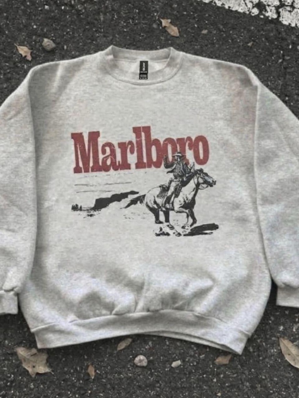 Gildan ash Grey Marlboro Horse Logo and Black Rider Graphic unisex